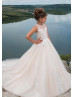 Ivory Lace Tulle Flower Girl Dress With Long Train